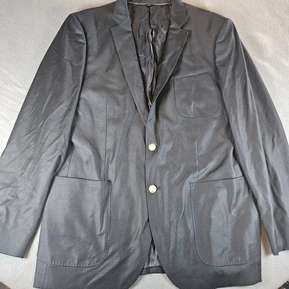 J Crew Ludlow Men Sports‎ Coat 44R Black Loro Piana Wool Blazer Gold Button